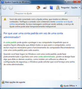 Ajuda do Windows 7 sobre conta Padrão