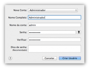 Adicionando conta de administrador - OS X Lion